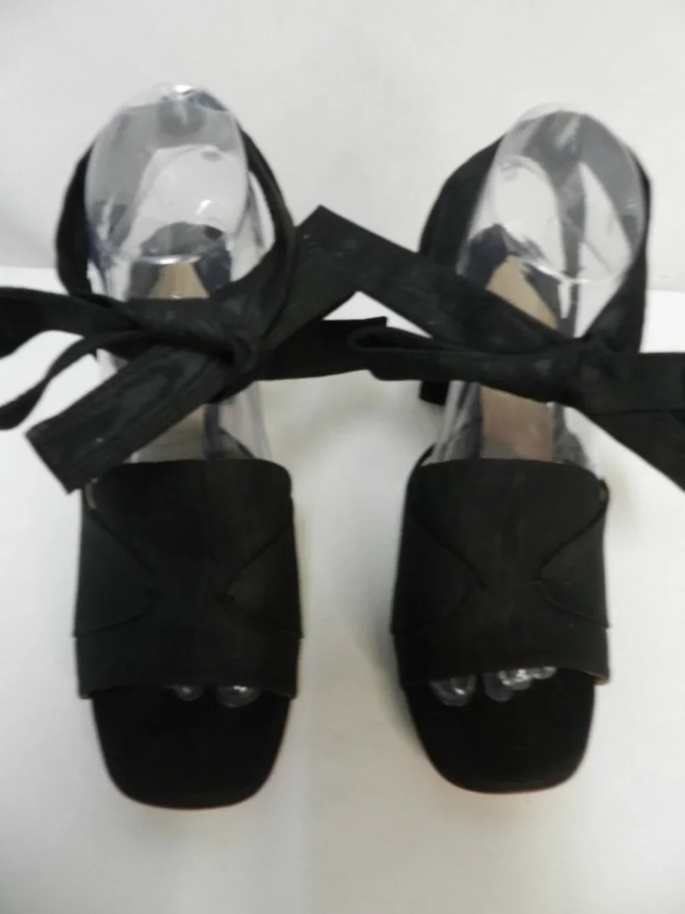 Antonio Melani Size Sz 8.5 Satin on Leather black ankle wrap heels pumps sandals